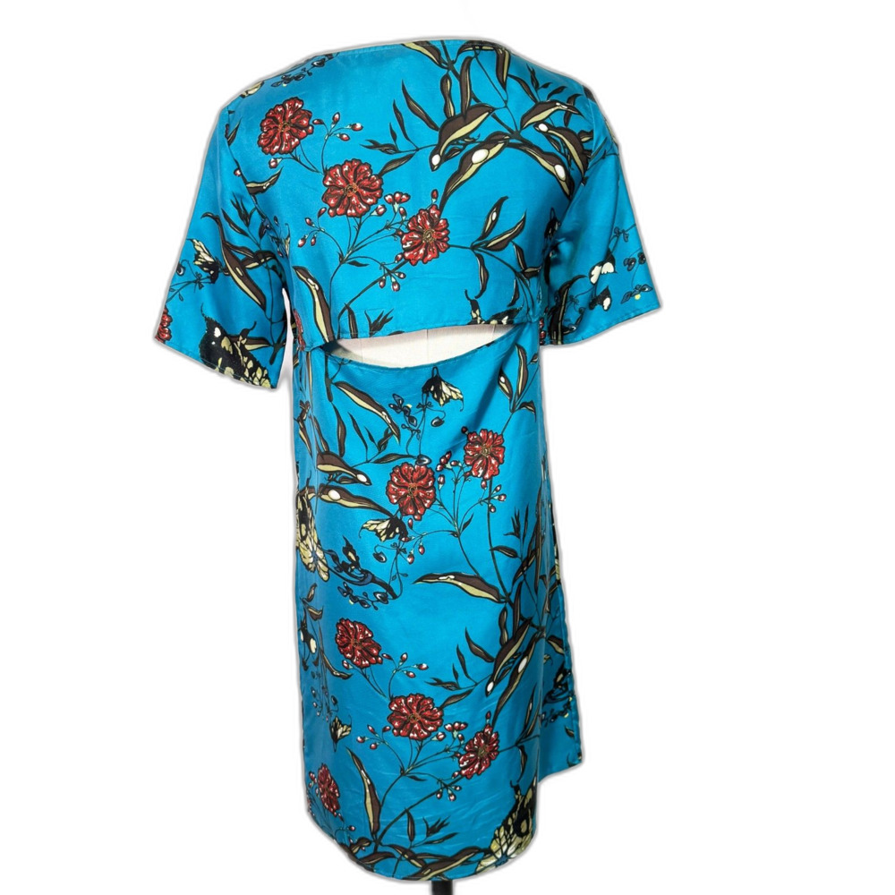 TopShop Boutique | Turqoise Blue Floral Shift Dress | Sz S - Picture 2 of 4